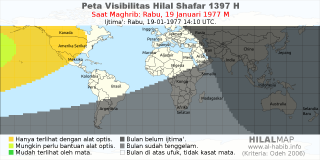 HilalMap: Peta Visibilitas Hilal Shafar 1397 H: rukyat tanggal 1977-1-19 M