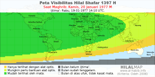 HilalMap: Peta Visibilitas Hilal Shafar 1397 H: rukyat tanggal 1977-1-20 M