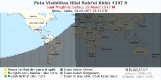 HilalMap: Peta Visibilitas Hilal Rabiul-Akhir 1397 H: rukyat tanggal 1977-3-19 M