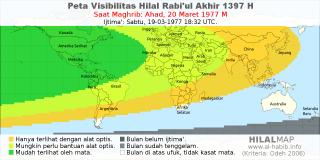 HilalMap: Peta Visibilitas Hilal Rabiul-Akhir 1397 H: rukyat tanggal 1977-3-20 M