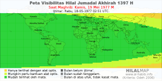 HilalMap: Peta Visibilitas Hilal Jumadal-Akhirah 1397 H: rukyat tanggal 1977-5-19 M