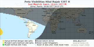 HilalMap: Peta Visibilitas Hilal Rajab 1397 H: rukyat tanggal 1977-6-16 M
