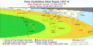 HilalMap: Peta Visibilitas Hilal Rajab 1397 H: rukyat tanggal 1977-6-17 M