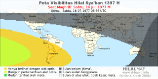 HilalMap: Peta Visibilitas Hilal Syaban 1397 H: rukyat tanggal 1977-7-16 M