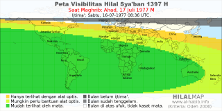 HilalMap: Peta Visibilitas Hilal Syaban 1397 H: rukyat tanggal 1977-7-17 M