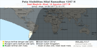 HilalMap: Peta Visibilitas Hilal Ramadhan 1397 H: rukyat tanggal 1977-8-14 M
