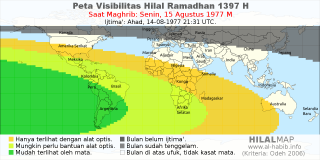 HilalMap: Peta Visibilitas Hilal Ramadhan 1397 H: rukyat tanggal 1977-8-15 M