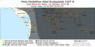 HilalMap: Peta Visibilitas Hilal Dzulqaidah 1397 H: rukyat tanggal 1977-10-12 M