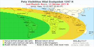 HilalMap: Peta Visibilitas Hilal Dzulqaidah 1397 H: rukyat tanggal 1977-10-13 M