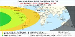 HilalMap: Peta Visibilitas Hilal Dzulhijjah 1397 H: rukyat tanggal 1977-11-11 M