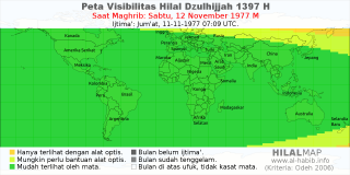 HilalMap: Peta Visibilitas Hilal Dzulhijjah 1397 H: rukyat tanggal 1977-11-12 M