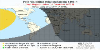 HilalMap: Peta Visibilitas Hilal Muharram 1398 H: rukyat tanggal 1977-12-10 M