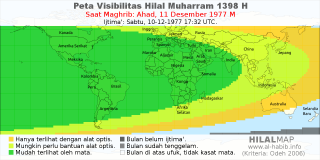 HilalMap: Peta Visibilitas Hilal Muharram 1398 H: rukyat tanggal 1977-12-11 M