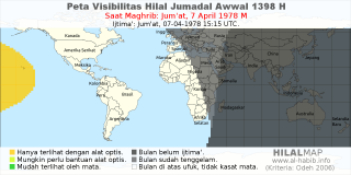 HilalMap: Peta Visibilitas Hilal Jumadal-Awwal 1398 H: rukyat tanggal 1978-4-7 M