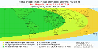 HilalMap: Peta Visibilitas Hilal Jumadal-Awwal 1398 H: rukyat tanggal 1978-4-8 M