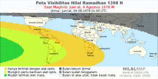 HilalMap: Peta Visibilitas Hilal Ramadhan 1398 H: rukyat tanggal 1978-8-4 M
