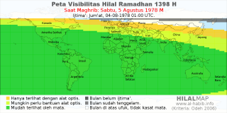 HilalMap: Peta Visibilitas Hilal Ramadhan 1398 H: rukyat tanggal 1978-8-5 M
