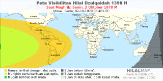 HilalMap: Peta Visibilitas Hilal Dzulqaidah 1398 H: rukyat tanggal 1978-10-2 M