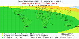 HilalMap: Peta Visibilitas Hilal Dzulqaidah 1398 H: rukyat tanggal 1978-10-3 M