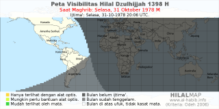 HilalMap: Peta Visibilitas Hilal Dzulhijjah 1398 H: rukyat tanggal 1978-10-31 M