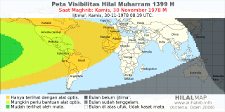 HilalMap: Peta Visibilitas Hilal Muharram 1399 H: rukyat tanggal 1978-11-30 M