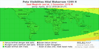 HilalMap: Peta Visibilitas Hilal Muharram 1399 H: rukyat tanggal 1978-12-1 M