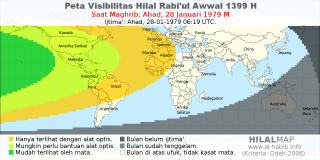 HilalMap: Peta Visibilitas Hilal Rabiul-Awwal 1399 H: rukyat tanggal 1979-1-28 M