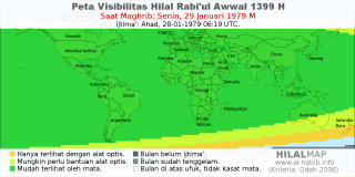 HilalMap: Peta Visibilitas Hilal Rabiul-Awwal 1399 H: rukyat tanggal 1979-1-29 M