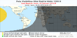 HilalMap: Peta Visibilitas Hilal Rabiul-Akhir 1399 H: rukyat tanggal 1979-2-26 M