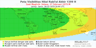 HilalMap: Peta Visibilitas Hilal Rabiul-Akhir 1399 H: rukyat tanggal 1979-2-27 M