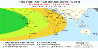 HilalMap: Peta Visibilitas Hilal Jumadal-Awwal 1399 H: rukyat tanggal 1979-3-28 M