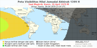 HilalMap: Peta Visibilitas Hilal Jumadal-Akhirah 1399 H: rukyat tanggal 1979-4-26 M