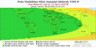 HilalMap: Peta Visibilitas Hilal Jumadal-Akhirah 1399 H: rukyat tanggal 1979-4-27 M