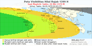 HilalMap: Peta Visibilitas Hilal Rajab 1399 H: rukyat tanggal 1979-5-26 M