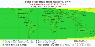 HilalMap: Peta Visibilitas Hilal Rajab 1399 H: rukyat tanggal 1979-5-27 M
