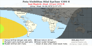 HilalMap: Peta Visibilitas Hilal Syaban 1399 H: rukyat tanggal 1979-6-24 M