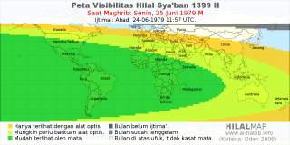 HilalMap: Peta Visibilitas Hilal Syaban 1399 H: rukyat tanggal 1979-6-25 M