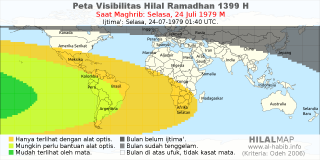 HilalMap: Peta Visibilitas Hilal Ramadhan 1399 H: rukyat tanggal 1979-7-24 M