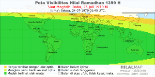 HilalMap: Peta Visibilitas Hilal Ramadhan 1399 H: rukyat tanggal 1979-7-25 M