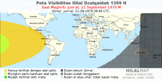 HilalMap: Peta Visibilitas Hilal Dzulqaidah 1399 H: rukyat tanggal 1979-9-21 M