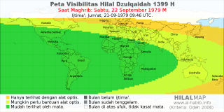 HilalMap: Peta Visibilitas Hilal Dzulqaidah 1399 H: rukyat tanggal 1979-9-22 M