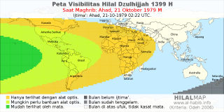 HilalMap: Peta Visibilitas Hilal Dzulhijjah 1399 H: rukyat tanggal 1979-10-21 M