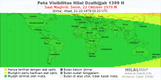 HilalMap: Peta Visibilitas Hilal Dzulhijjah 1399 H: rukyat tanggal 1979-10-22 M