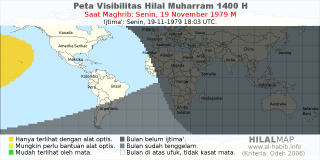HilalMap: Peta Visibilitas Hilal Muharram 1400 H: rukyat tanggal 1979-11-19 M