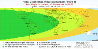 HilalMap: Peta Visibilitas Hilal Muharram 1400 H: rukyat tanggal 1979-11-20 M