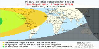 HilalMap: Peta Visibilitas Hilal Shafar 1400 H: rukyat tanggal 1979-12-19 M
