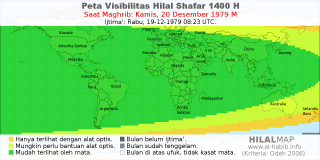 HilalMap: Peta Visibilitas Hilal Shafar 1400 H: rukyat tanggal 1979-12-20 M