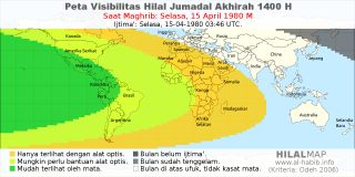 HilalMap: Peta Visibilitas Hilal Jumadal-Akhirah 1400 H: rukyat tanggal 1980-4-15 M