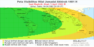 HilalMap: Peta Visibilitas Hilal Jumadal-Akhirah 1401 H: rukyat tanggal 1981-4-5 M