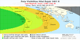 HilalMap: Peta Visibilitas Hilal Rajab 1401 H: rukyat tanggal 1981-5-4 M